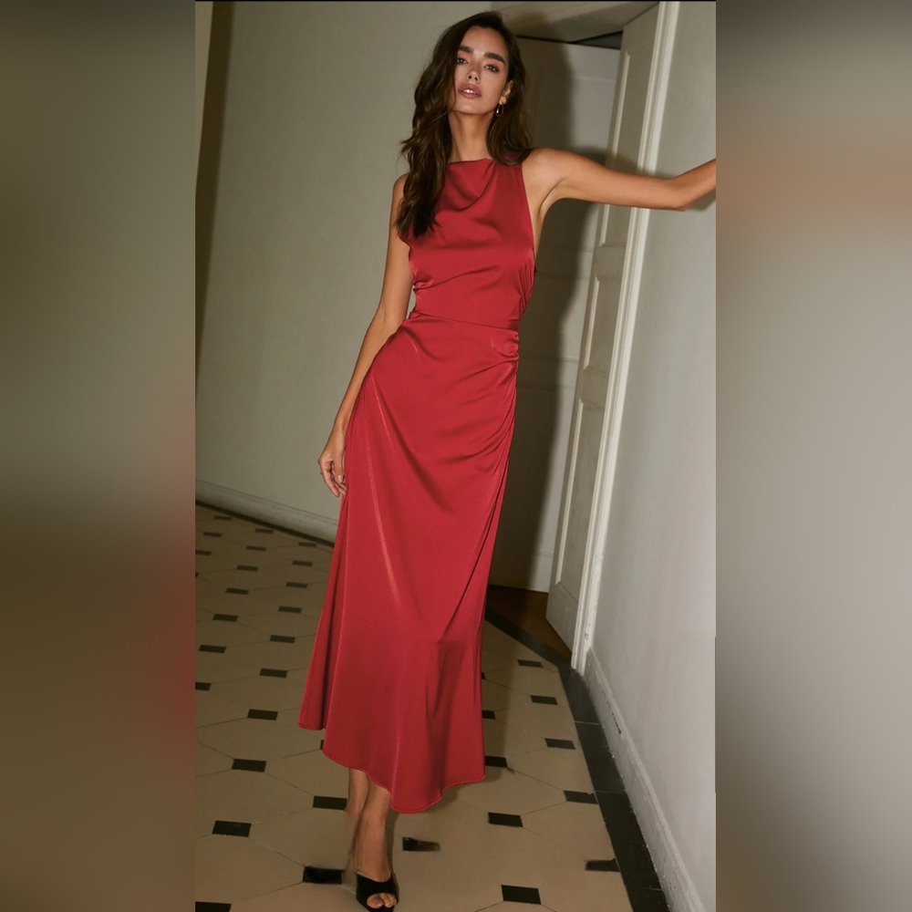Commense Red Satin Maxi Dress